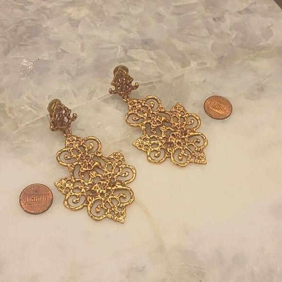 NWT Oscar De La Renta 18k Gold Statment Filigree Earrings Dangle Chandelier Big - Picture 7 of 14